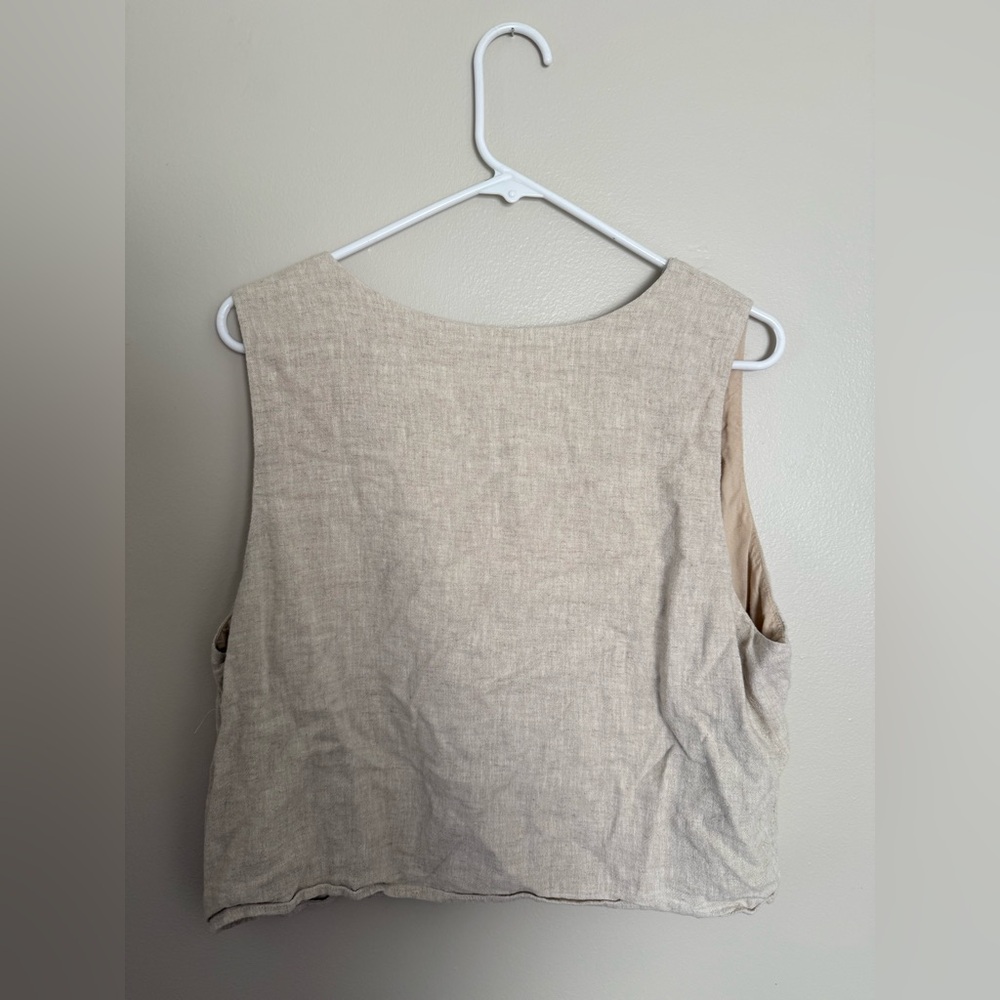 Women’s Abercrombie & Fitch Beige Linen Tie-Front Sleeveless Top - Picture 2 of 4